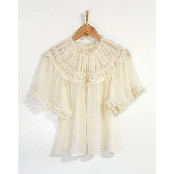 NWOT Ulla Johnson Off-White Ruffle Short-Sleeve Zuri Top - Picture 2 of 7